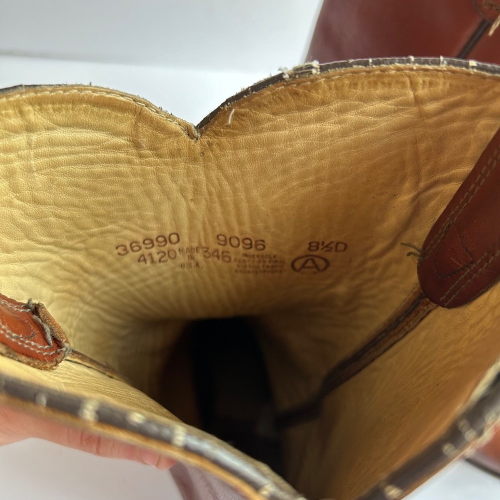 VTG Acme Cowboy Boots Mens 8.5 D Brown Leather Western Pull On 9096 Slip Res USA - Picture 3 of 14